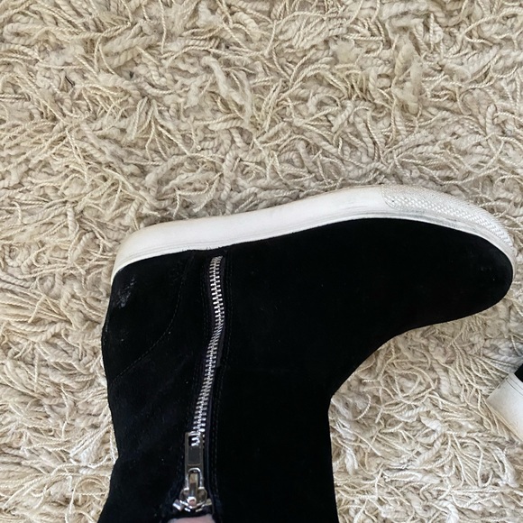 STEVE MADDEN WANDA - BLACK SUEDE FUR-LINED PLATFORM/HIDDEN WEDGE SNEAKER BOOTIE - Picture 9 of 10